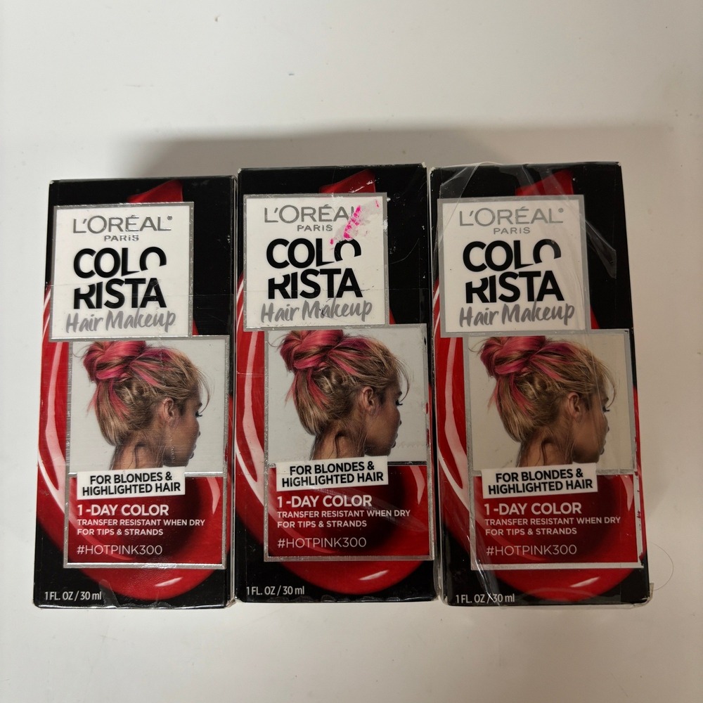 Qty 3 L'Oreal Paris Colorista Hair Makeup 1-Day Color Hot Pink 300 1 fl oz